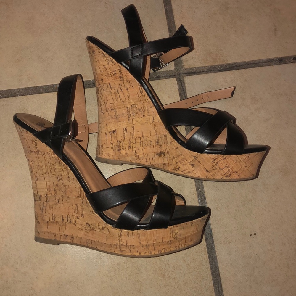 Black Leather Wedges